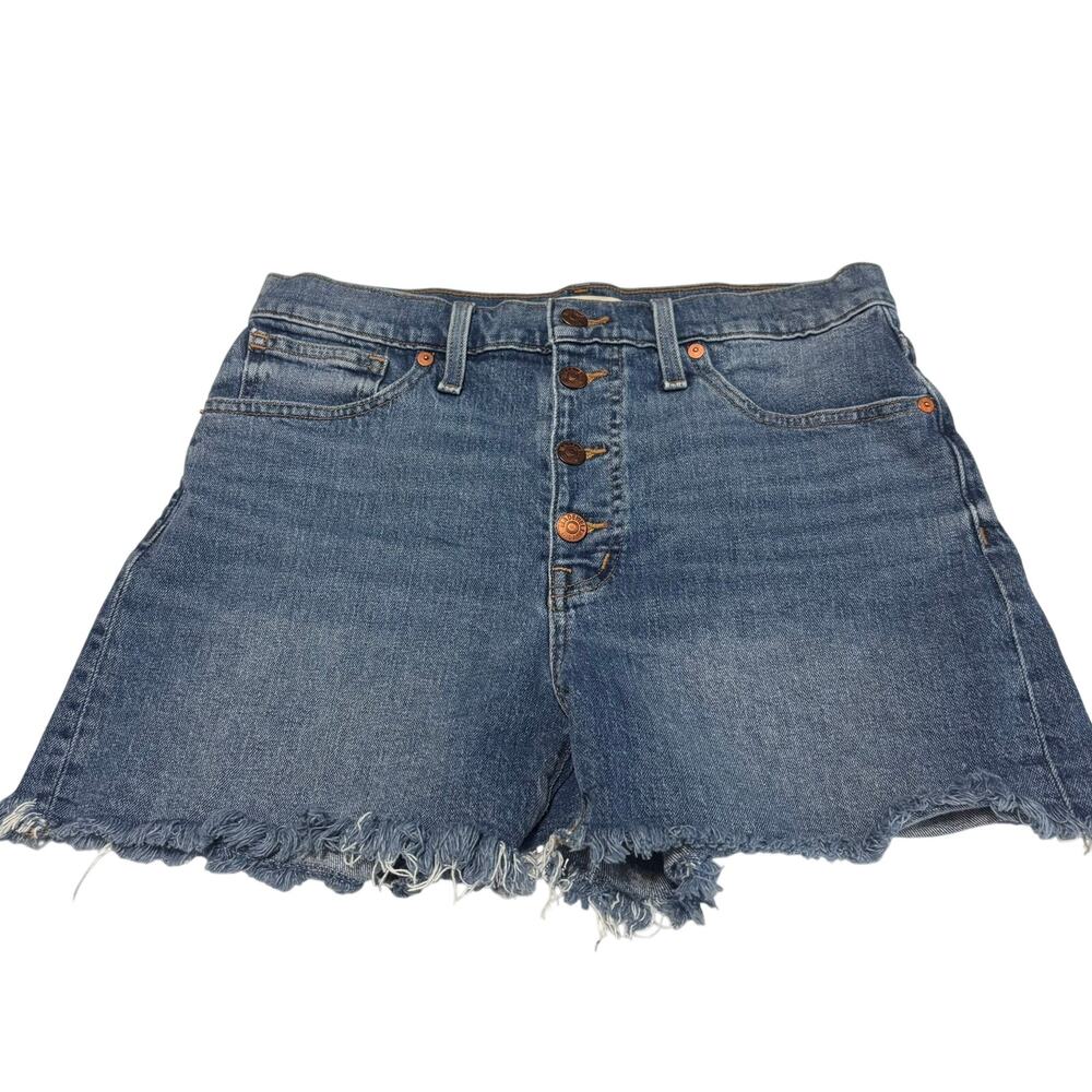 Madewell High Rise Denim Shorts Womens 28 Blue Button Fly Raw Hem Casual